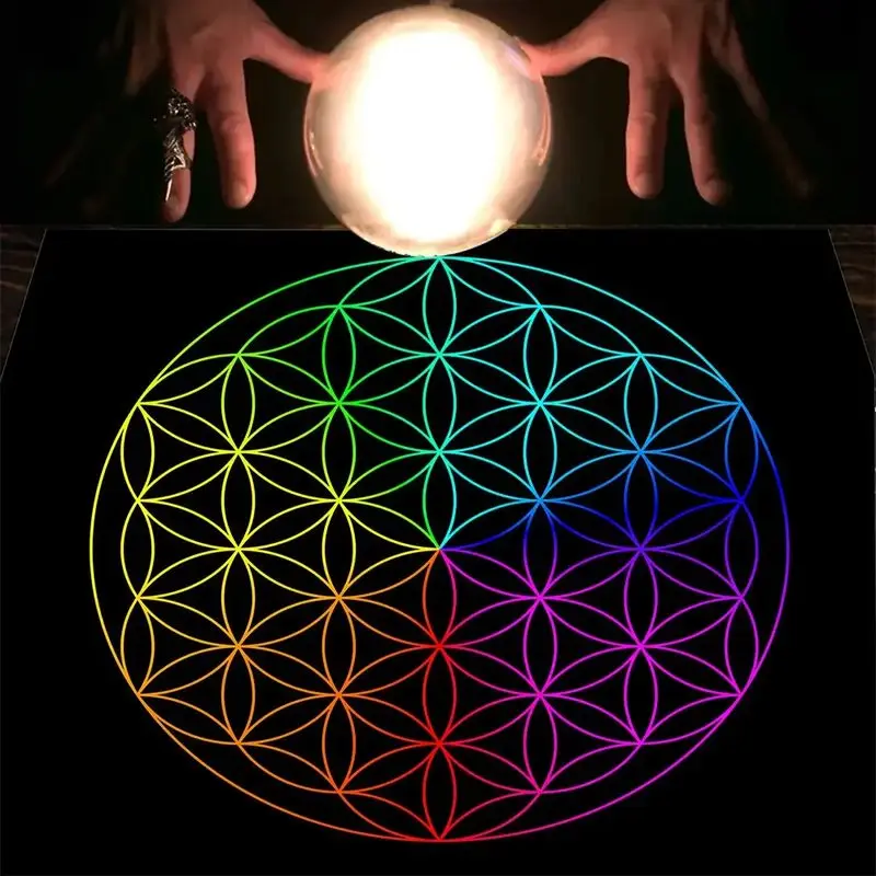 Tarot Altar Cloth Rainbow Flower of Life Sacred Geometry Divination Mat for Crystal Tarot Reading Wicca Meditation Decor