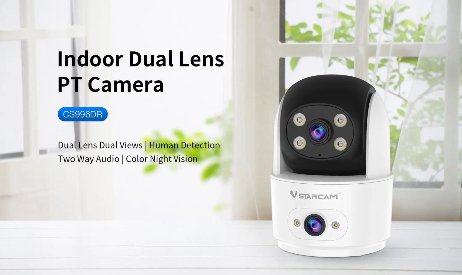 Cámara IP Vstarcam CS996DR 4MP O-Kam APP de Doble Lente con Visión Nocturna a Todo Color, Detección Humanoide por IA, Monitor de Seguridad CCTV para el Hogar