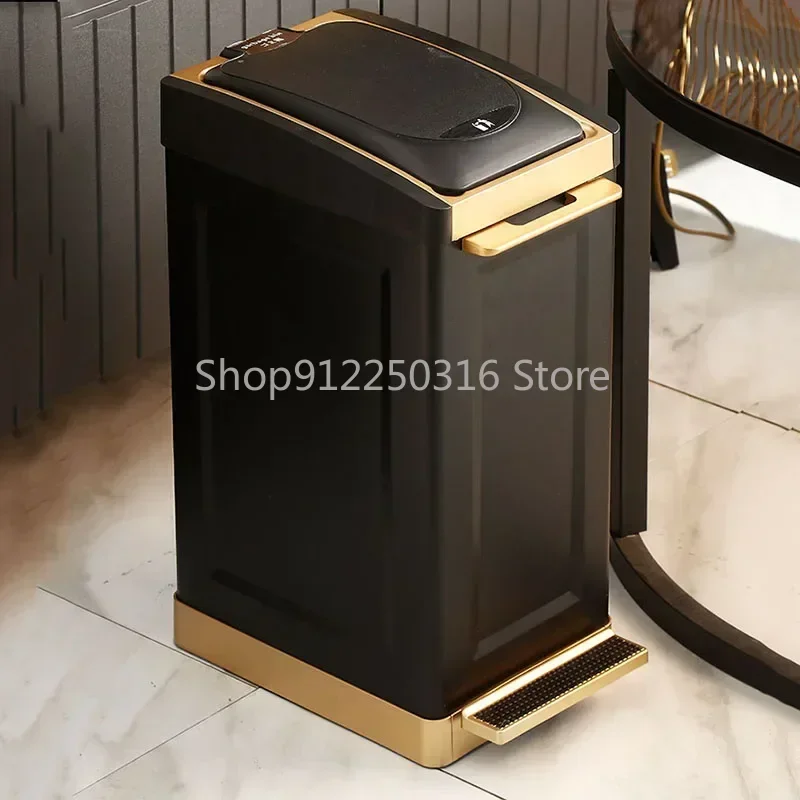 

Waste Bin Room Automatic Sealing Black Kitchen Cleaning Garbage Basket Bathroom Dustbin Design Lixeira Home Organization Bins