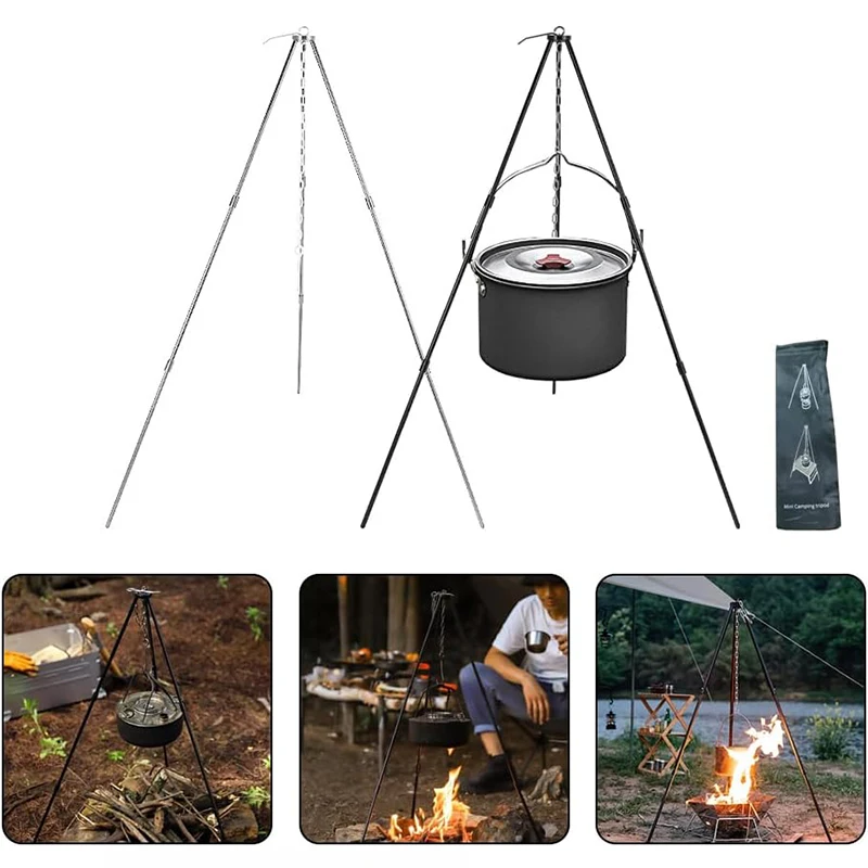 

Camping Bonfire Tripod Portable Triangle Support Camping Bonfire Frame Picnic Campfire Cooking Pot Hanging Chain Support Rack