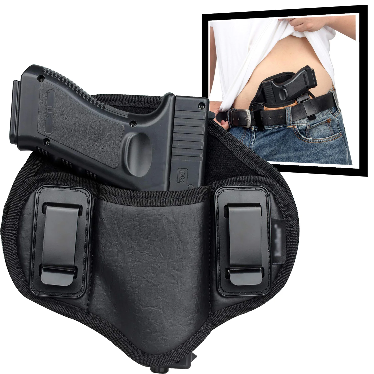 Tactical Pancake Holster, Gun IWB PU Leather Holster Compatible with G19 23 32 26 27 30 33,M&P Shield,XDs,P320,Concealed Carry