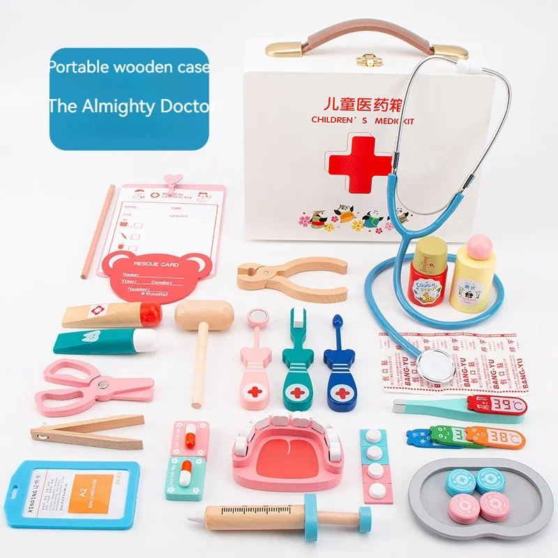 De madeira Play House Simulação Doctor Set para Crianças, Menina Enfermeira Brinquedo, Divertido Interativo, Dia de Natal, Presente de Aniversário, Dentista