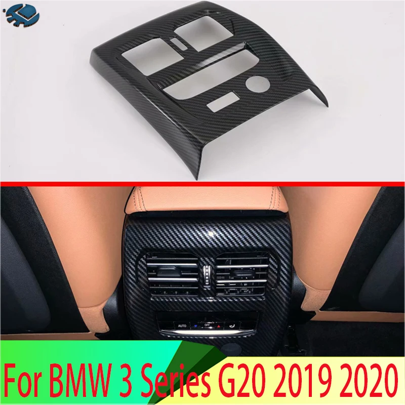 

For BMW 3 Series G20 2019 2020 Carbon fiber style Plated Armrest Box Rear Air Vent Frame Trim Cover