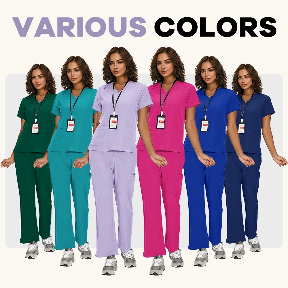 Multicolour Jogger Suit Doctor Nursing Uniform Pocket Top Pants Nurse Scrub Set Medical Clinical Clothes Surgical Uniforms Woman