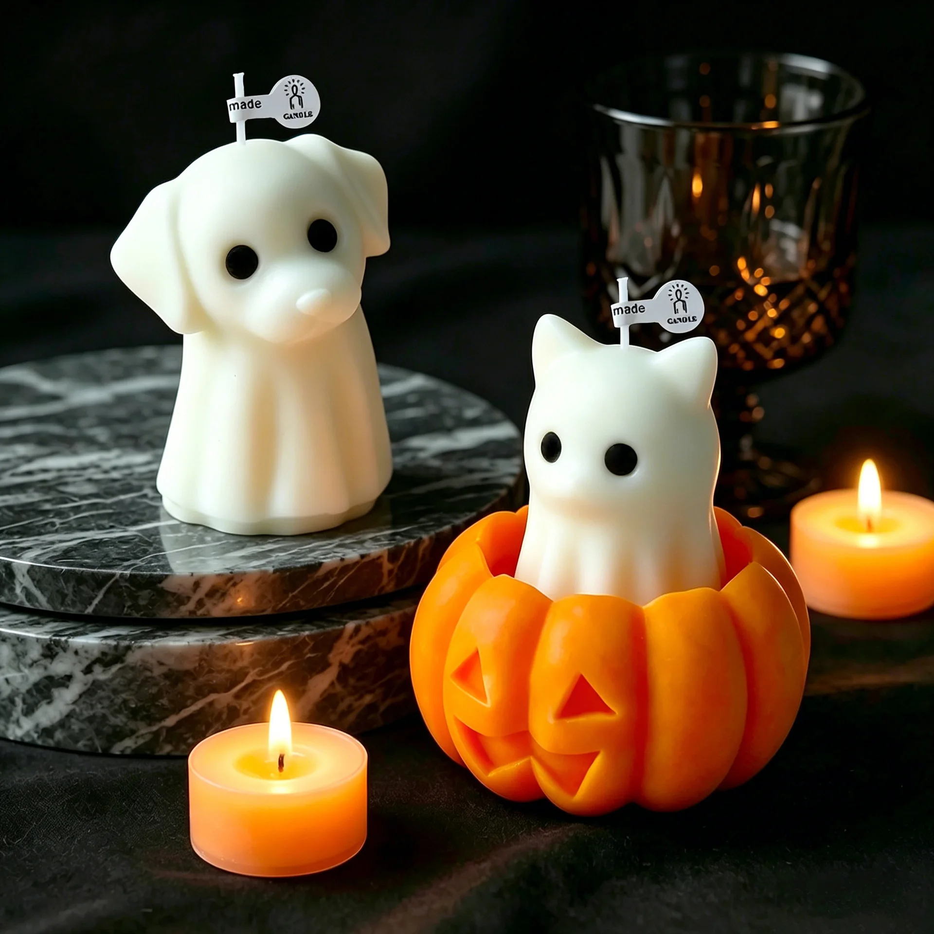Halloween Animal Spook Aroma Candle Silicone Mold DIY Pumpkin Ghost Candle Jar Mould Creative Cat Dog Form Ghost Molds view 5