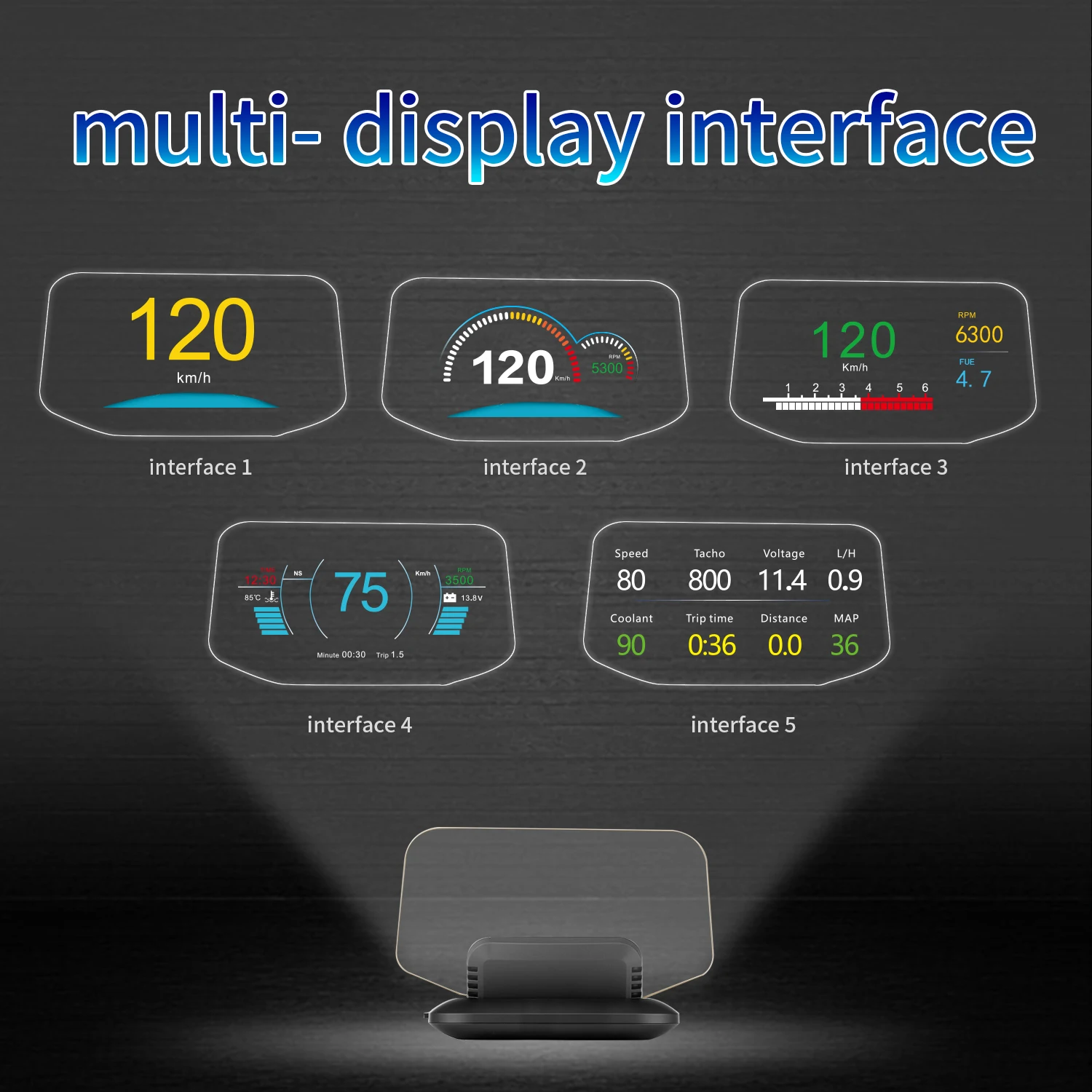

OBD2 C1 HUD Car GPS Head-Up Display Speed OBD Projection Speedometer Water Temperature Driving Mileage Oversized Font Gauge