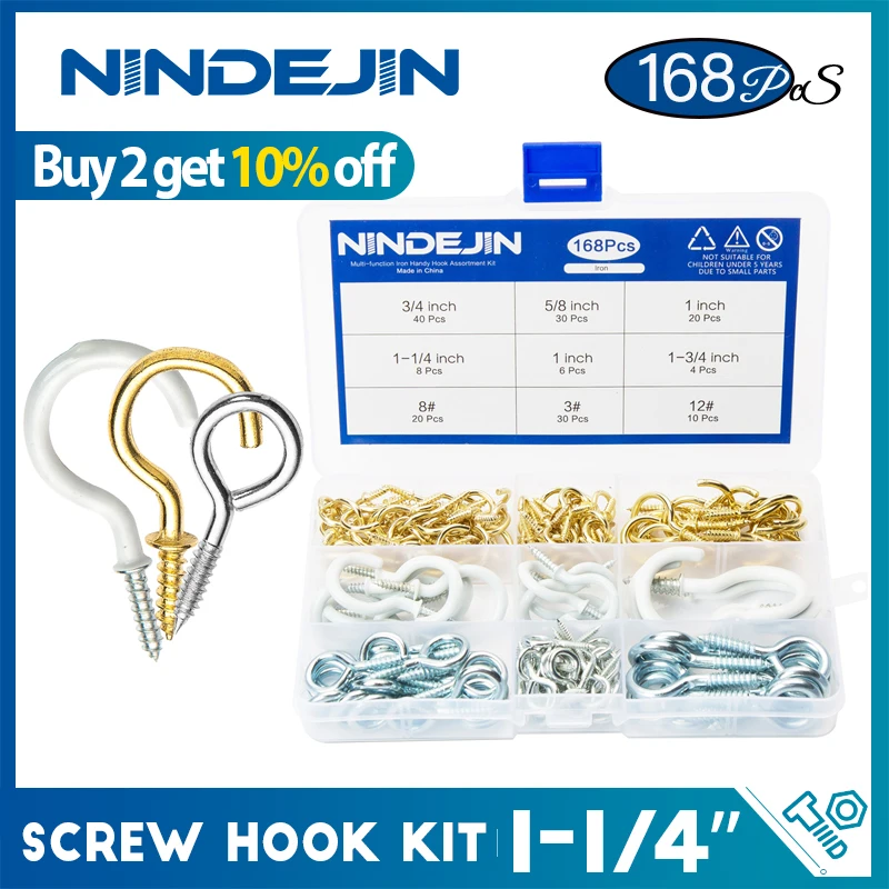 NINDEJIN 168pcs/set Eye Screw Cup Hook Screw in Hook Ceiling Hook for Hanging Jewelrys Plants Lights