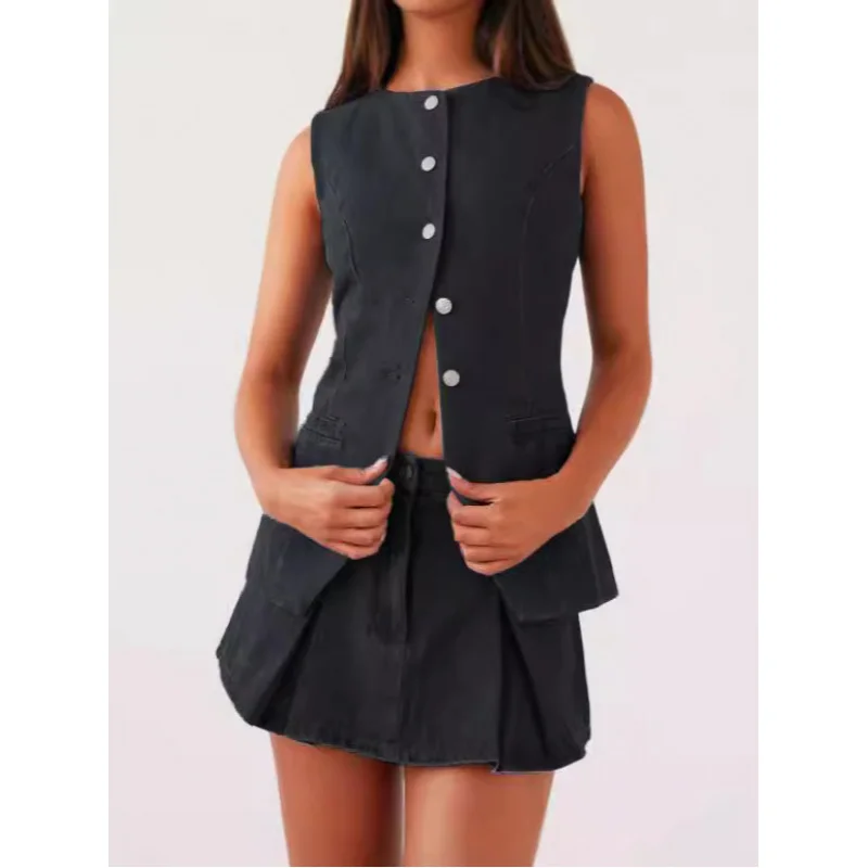 欧米風冬ファッションカジュアルノースリーブハイウエストレディース服ショートスカート