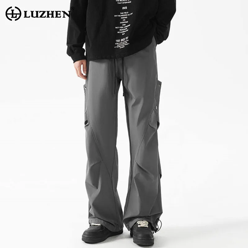 

LUZHEN 2025 New Solid Color Pockets Decorate Straight Cargo Pants Men Fashion High Quality Wide Leg Casual Male Trousers JY3279
