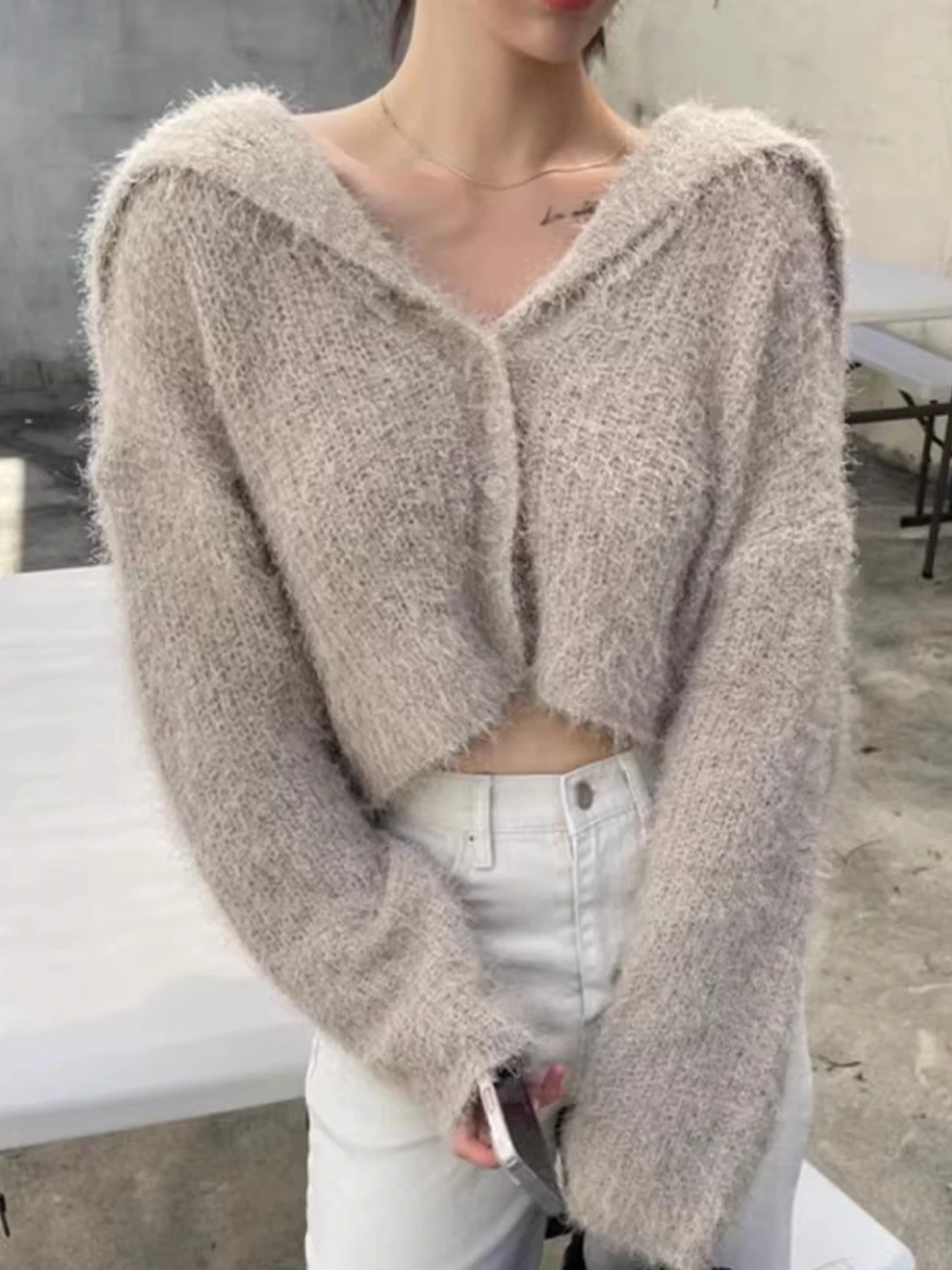 Miękki granatowy sweter z kołnierzykiem, płaszcz damski, jesienno-zimowy, nowy, zapinany na jeden guzik, delikatny, długi kardigan z dzianiny.