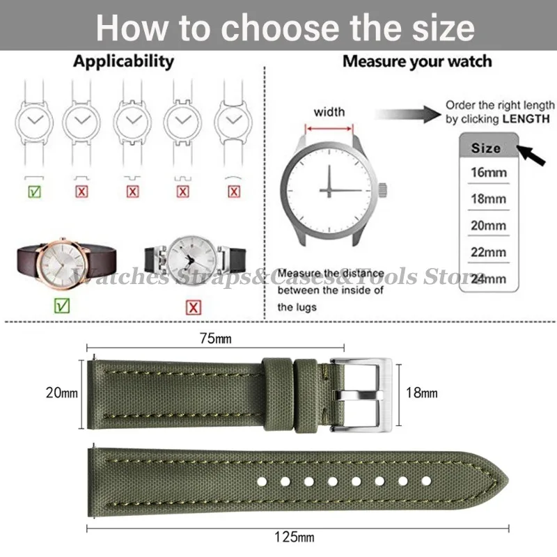 Premium Sailcloth Watch Band 18mm 19mm 20mm 21mm 22mm for Omega for Seiko Divers Stitching Quick Release Army Green Sport Straps view 6