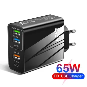 65W USB şarj hızlı şarj 3.0 5 port PD tipi C hızlı şarj duvar şarj iPhone Samsung Xiaomi Huawei USB telefon adaptörü