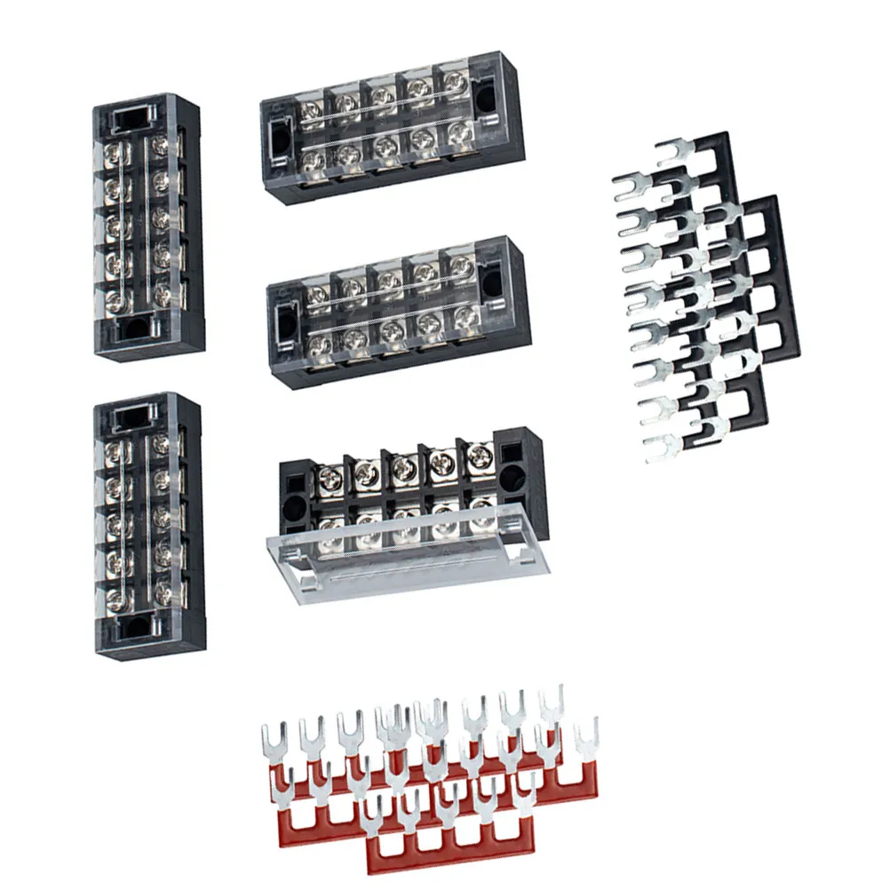 

5 Sets Power Terminal Connector Kits Dual Row Screw Terminal Strips Clear Protective Cover for Organized Battery Ground Ignition