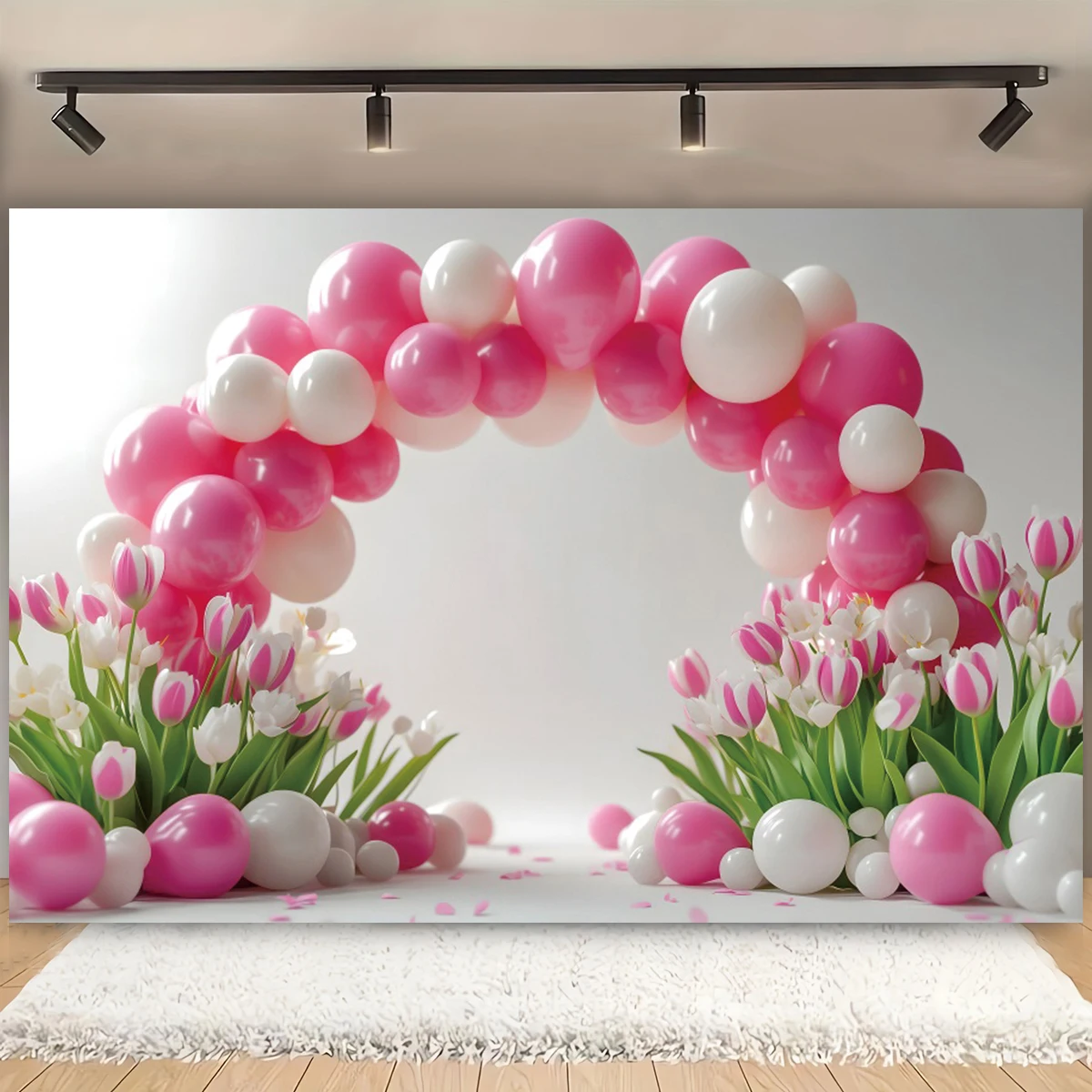 

Pink Tulip Flower Girl Birthday Party Background Pink Balloon Baby Shower Wedding Bridal Portrait Backdrop Photo Booth Prop