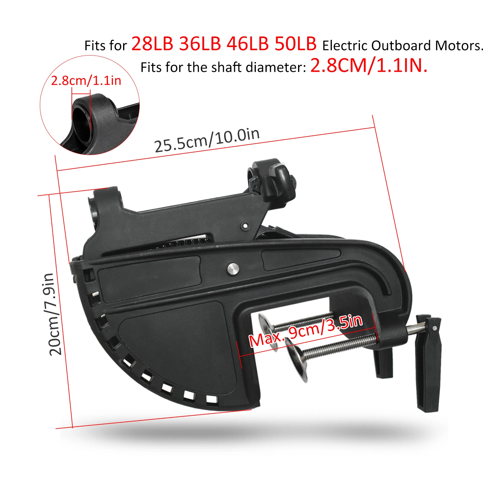 Electric Outboard Motor Bracket Hinge Kit Fits for 1 1/8''(2.8cm)Shaft Diameter 28lb 36lb 46lb 50lb Electric Outboard Motors