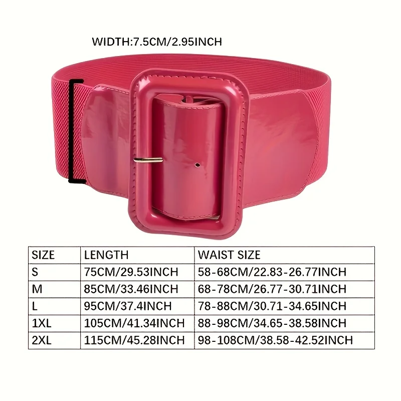 직사각형 핀 버클 와이드 벨트 여성 빈티지 다목적 탄성 허리띠 캐주얼 데일리 드레스 코트 장식 거들