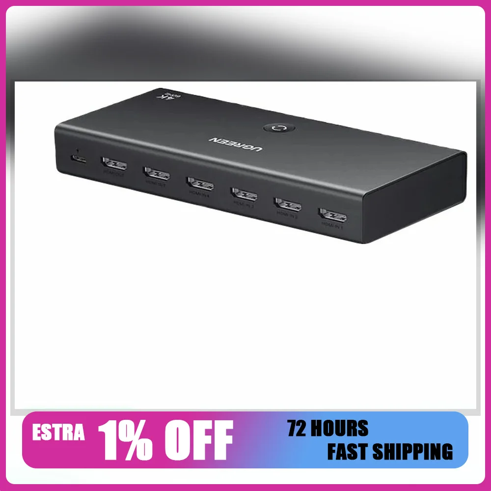 UGREEN CM600 90802 5 In 1 Out HDMI Switch 4K 60Hz with Remote Control for TV Monitor Projector
