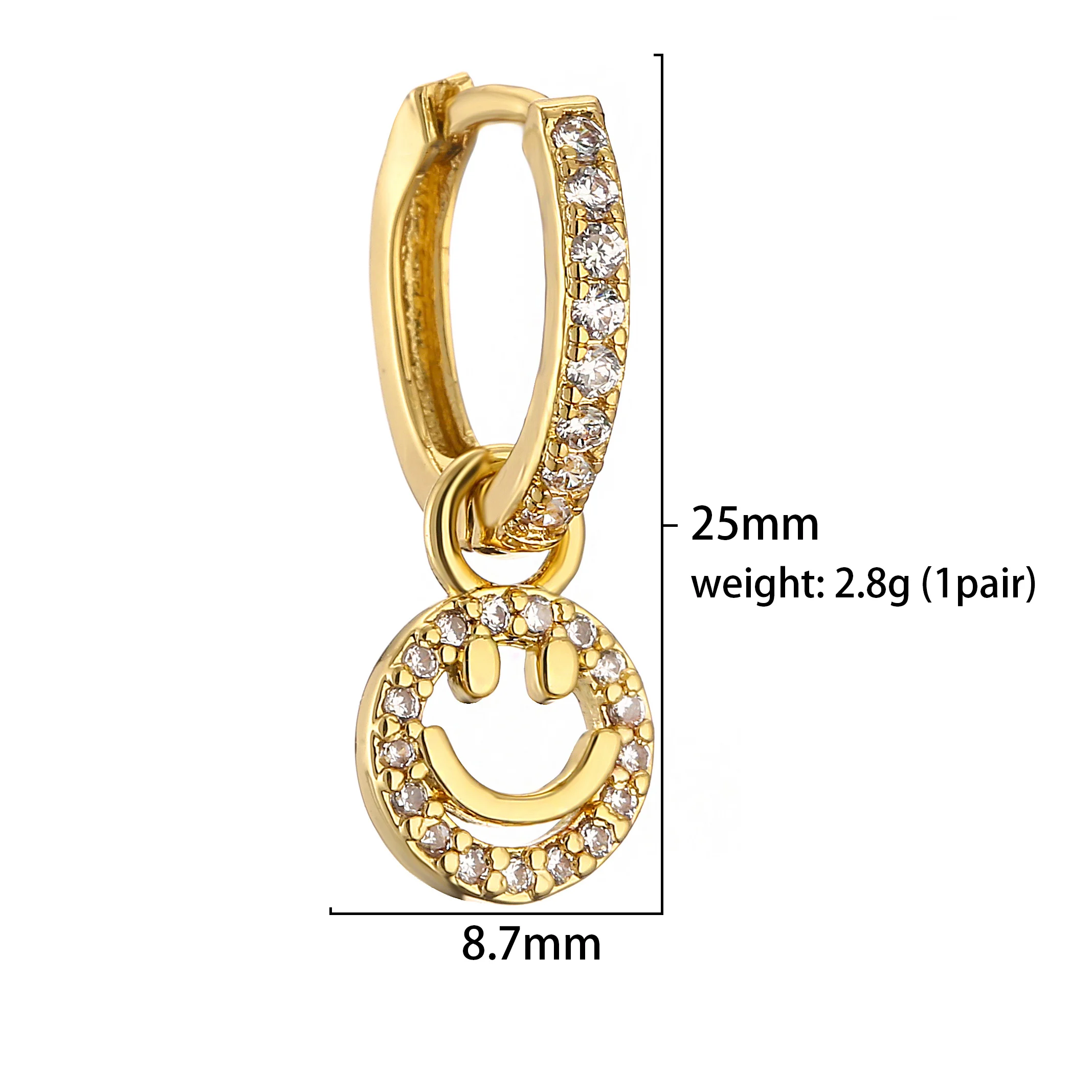 18K Gold Plated Brass New Design CZ Zircon Small Hoops Earrings for Women Lightning cross moon Huggie Fashion Jewelry