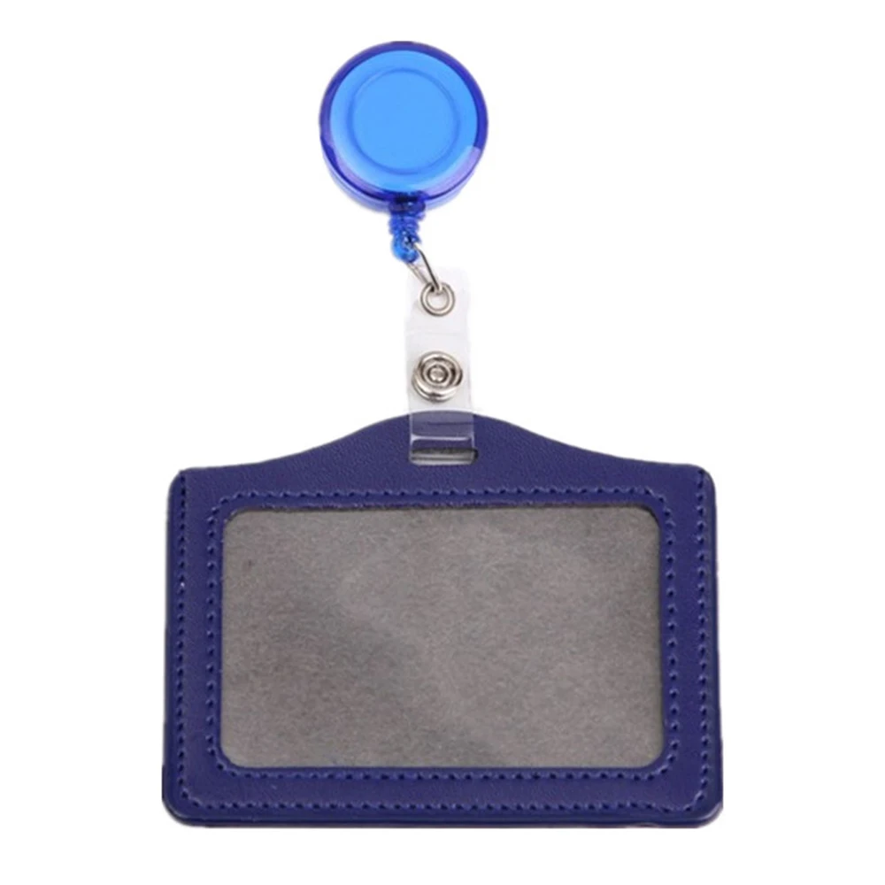

Business Card PU Leather Badge Holder Clip Horizon Style Name Card Holder ID Badge Holder Retractable Badge Reels Nurse Doctor