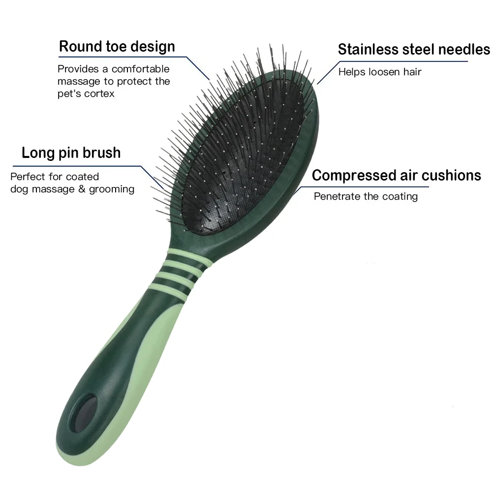 Pin Brush with Air Cushion Stacked Pin Design for Dogs - Removes Loose Hair & Grooming Massage Skin Creating a Soft Coat Shine
