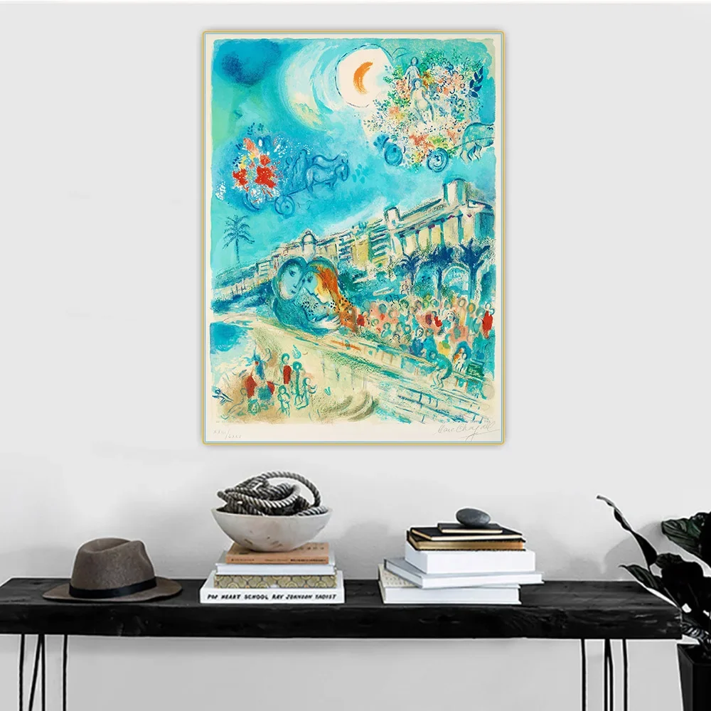 Citon Marc Chagall《Carnaval of Flowers》Canvas Oil Painting Famous Artwork Poster Picture Wall Background Decor Home Decoration