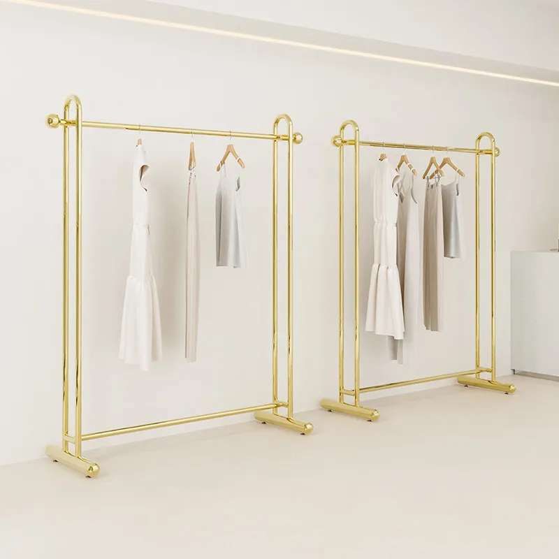 double pole clothing store display rack floor-to-ceiling women's clothing hanger Nakajima window silver brushed display rack