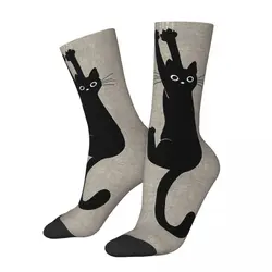 Funny Happy Men's Socks Black Cat Holding On Retro Harajuku Hip Hop Seamless Crew Crazy Sock Gift Pattern Printed