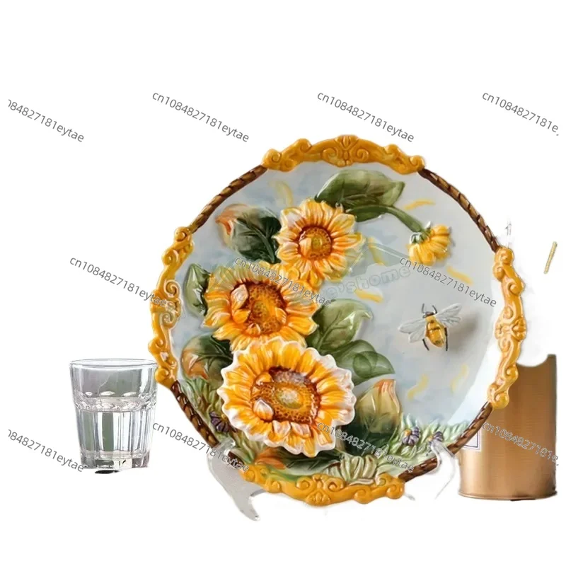 

Декоративная керамическая настенная табличка 21 см, ручная роспись, ручная работа, 3D-бабочка, подсолнух, птица, тюльпан, декор для дома, коллекционный предмет искусства