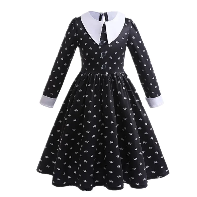 Halloween Movie Wednesdy Costumes Merlina Adams For Girl 2024 Carnival Party Printing Long Sleeve Dress Children Gothic Outfit