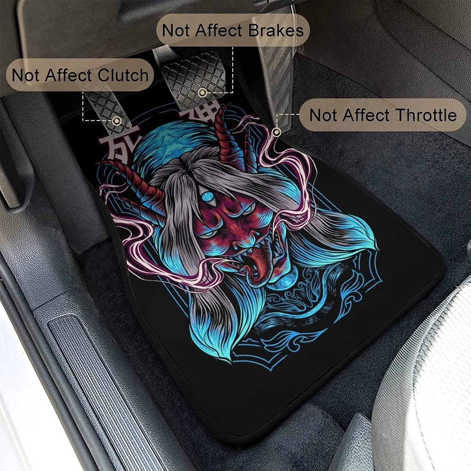 Shinigami Japan Culture Car Mats Universal Drive Seat Carpet Vehicle Interior Protector Mats Funny Designs All-Weather Mats Fit