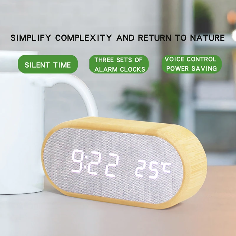 Digitaler Wecker mit Temperatur, Holztischuhren für Schlafzimmer, Büro, Dekoration, Bambusmaterial Niditon