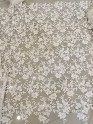 Home Using DIY Decoration Lace Fabric Ivory Color Sequins Embroidery Tulle Lace Promotion 2023