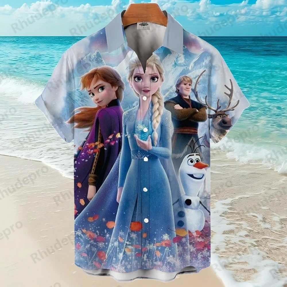 

Disney 2025 Frozen Princess Elsa Hawaiian Shirt Magic Land Shirts Fashion Beach Button Down Shirt Men Women Shirt