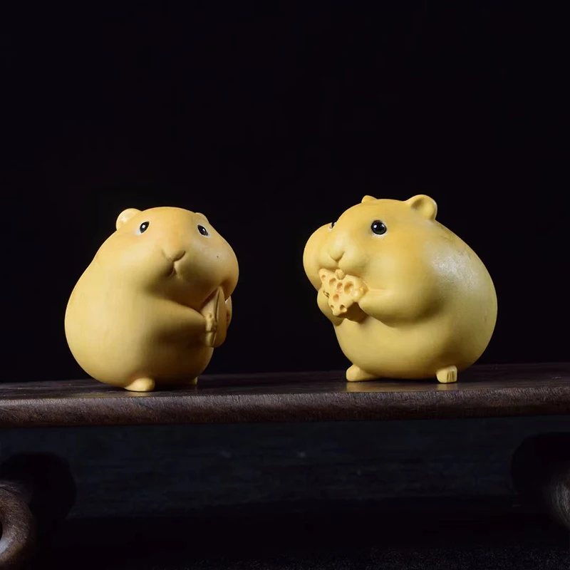 

Wood Carving Sculptures and Figurines Boxwood Mini Cute Hamster Modern Home Room Decorations Wooden Desk Car Accessories Figures
