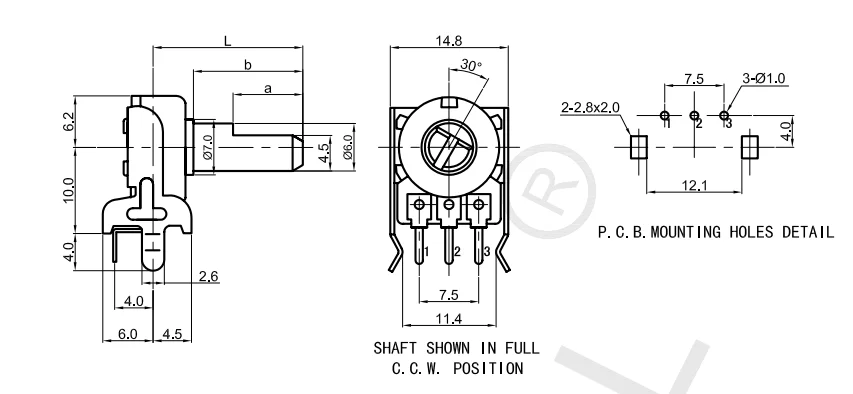 Taiwan 121 type single link amplifier volume rotary potentiometer with bracket B10K axis length 15MM