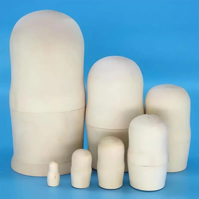 7 Layer Blank Russian Matryoshka Dolls Wooden Handmade Art Unpainted Nesting Dolls Set For Kids And Adults Customizable 