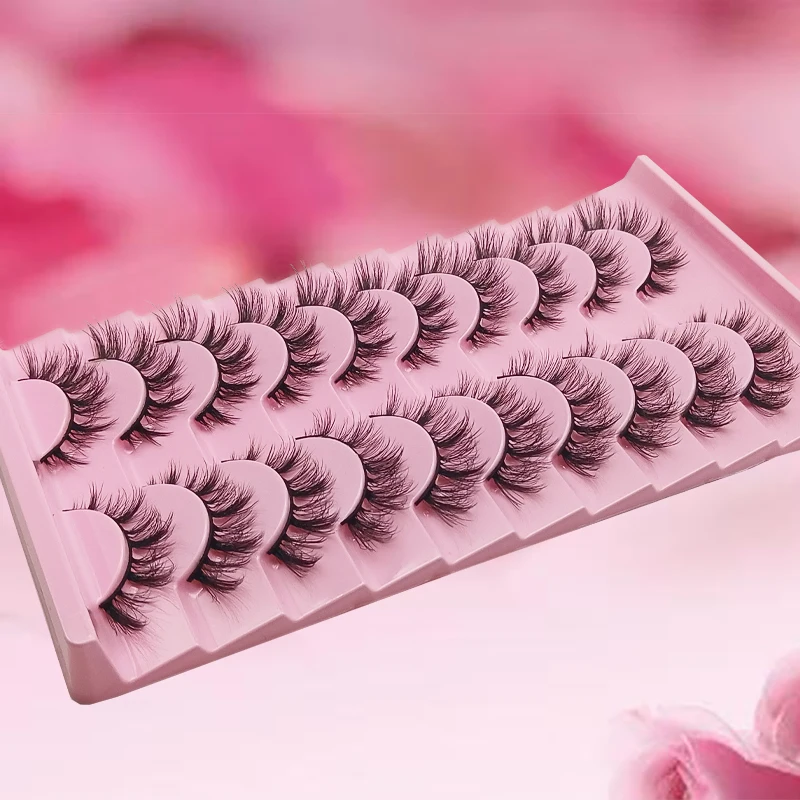 10 pares de caudas de olhos voadores inclinadas, olhos de mangueira estendidos, ondulação natural integrada e cílios postiços fofos