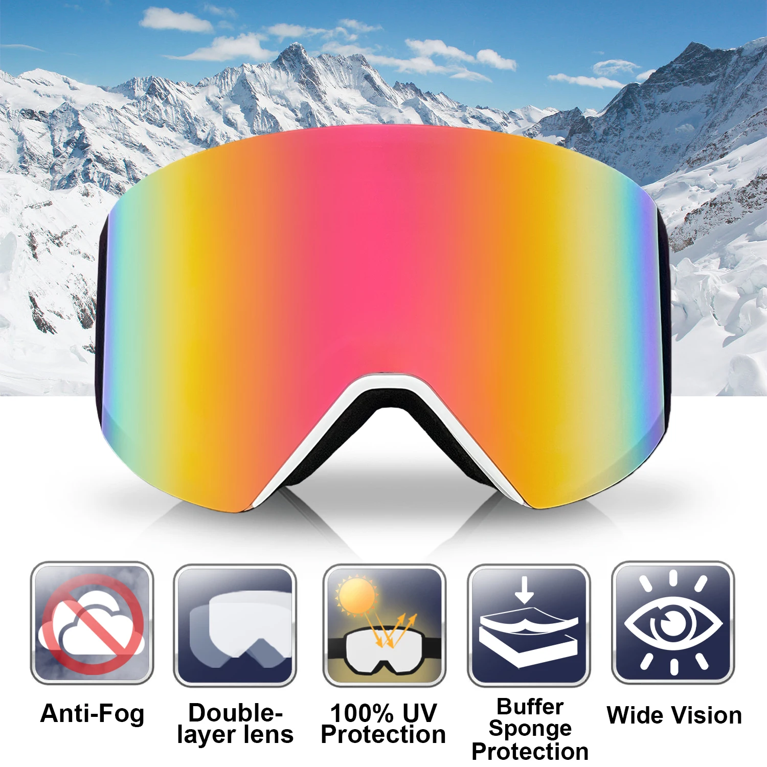 

Men Women Double Layers Anti-Fog Ski Goggles Snowmobile Eyewear Outdoor Sport Snow Snowboard Glasses Magnetic Lenses New