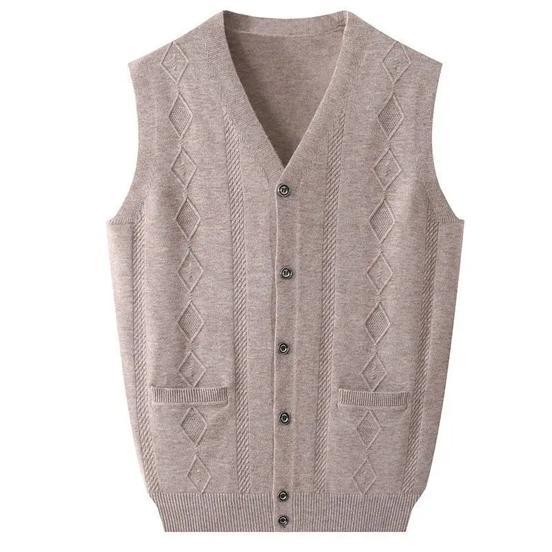 

New Arrival Autumn and Winter New Men's Solid Color Cardigan Casual Knitted Sweater Vest Sleeveless Outer Wear Tops R80