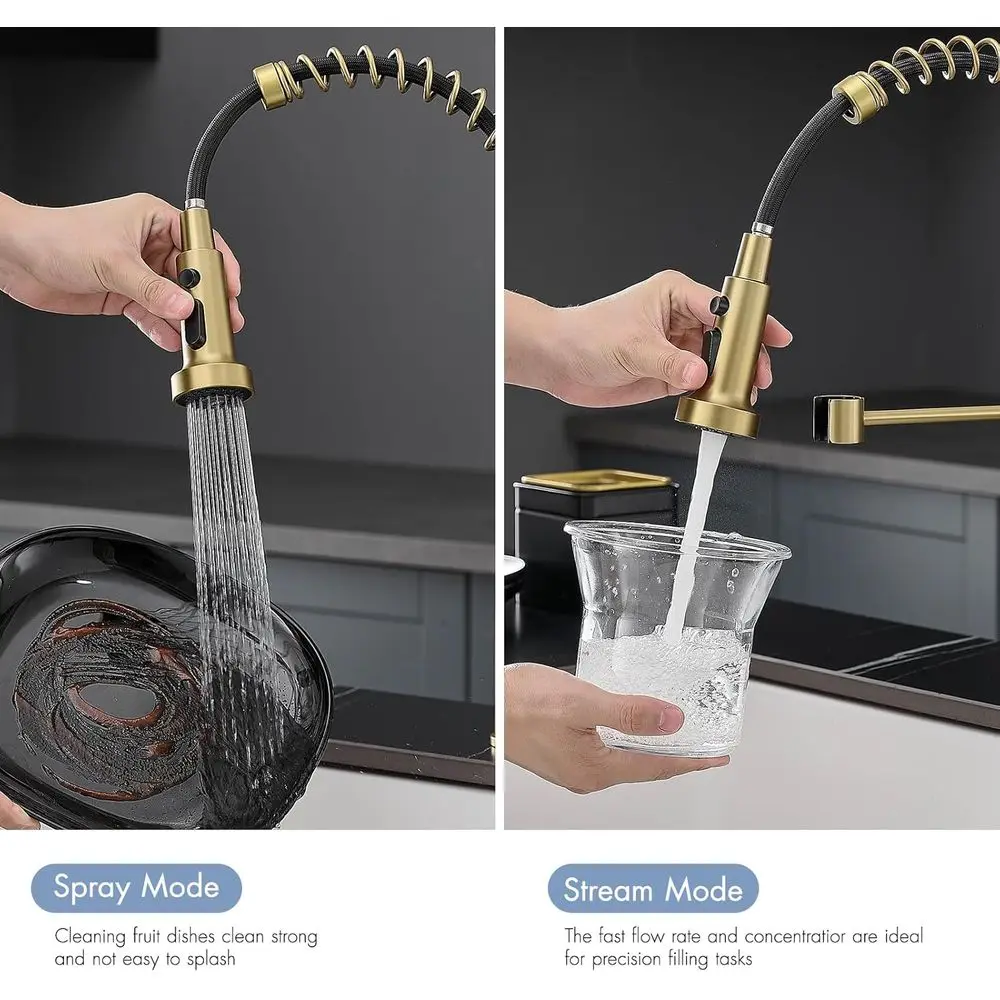 Torneira de cozinha com spray removível em ouro escovado com alça única e placa de deck