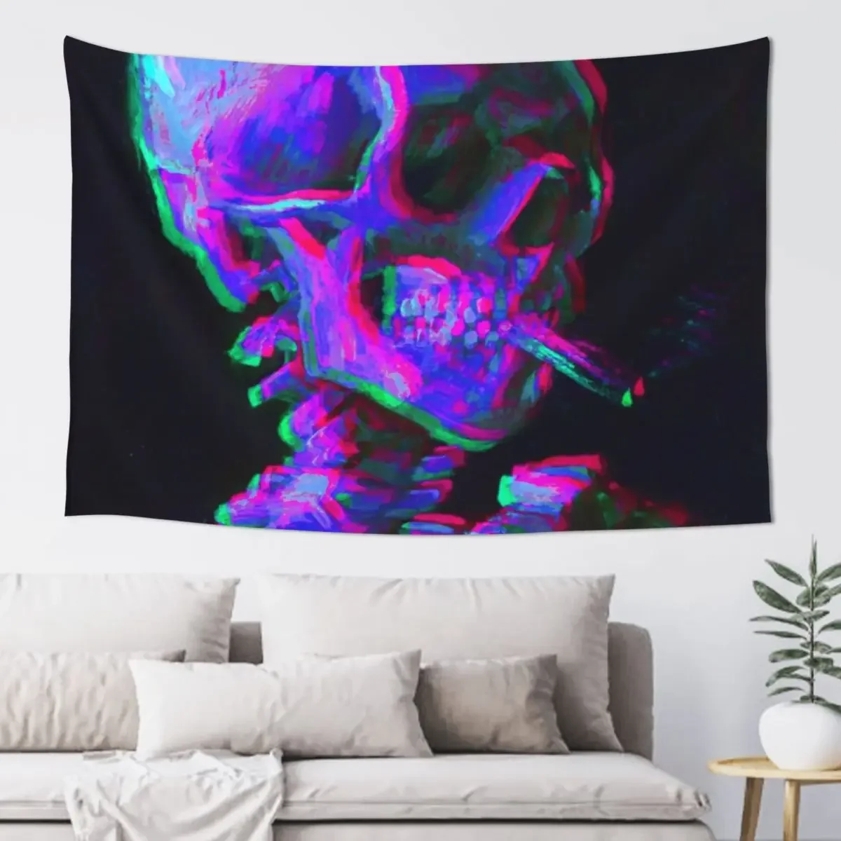 Abstract neon Smoking skeleton skull- Vincent van gogh Tapestry Bedrooms Decor Home Decorators Carpet On The Wall Tapestry