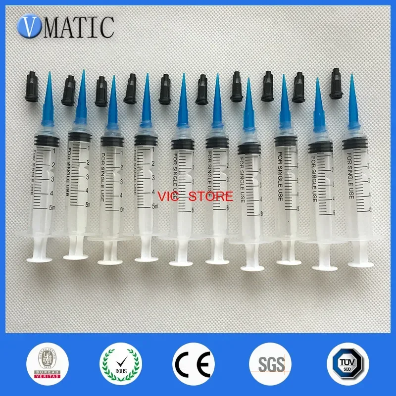 Free Shipping Non Sterilized Trade Assurance 10Pcs Syringes 5ml/cc With Plastic Needle 22G & Caps/Stopper