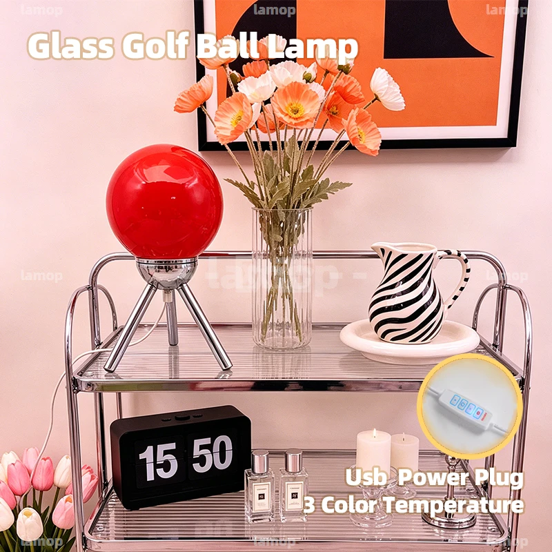 Tripod‑Base Full‑Sphere Glass Table Lamp,Multi‑Gear Light Effect,Boho Guesthouse Lamp for Living‑Room Leisure Desktop