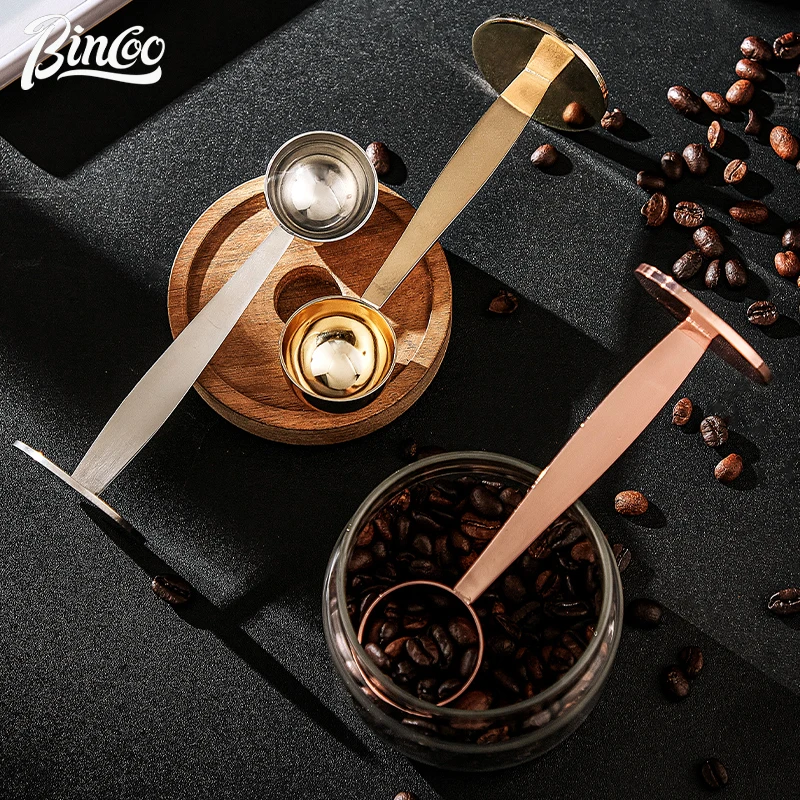 

BINCOO Coffee Spoon with Coffee Tamper Press 304 Stainless Steel Coffee Powder Hammer