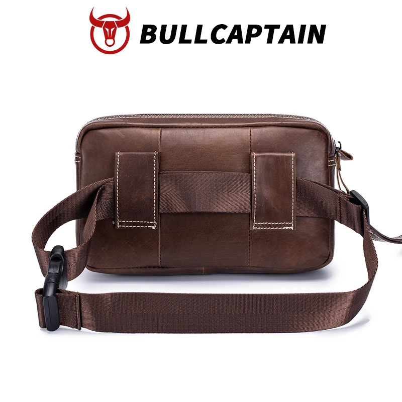 BULLCAPTIAN leather waist bag with belt, mobile phone bag, outdoor sports  Fanny Pack for men Men's Clutch Casual Key Bag view 5