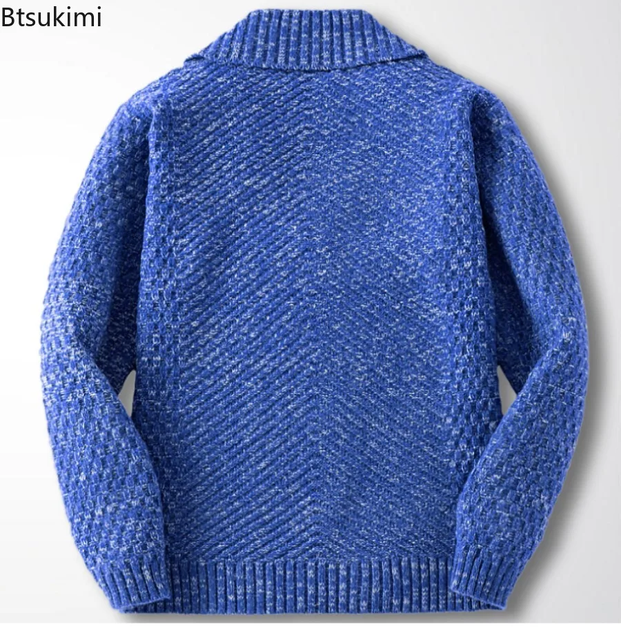 Autumn Winter Luxury Fashion Knitted Sweaters Men's Vintage Thick Warm Lapel Collar Cardigan Jacket Men's Clothing Sweater Coats