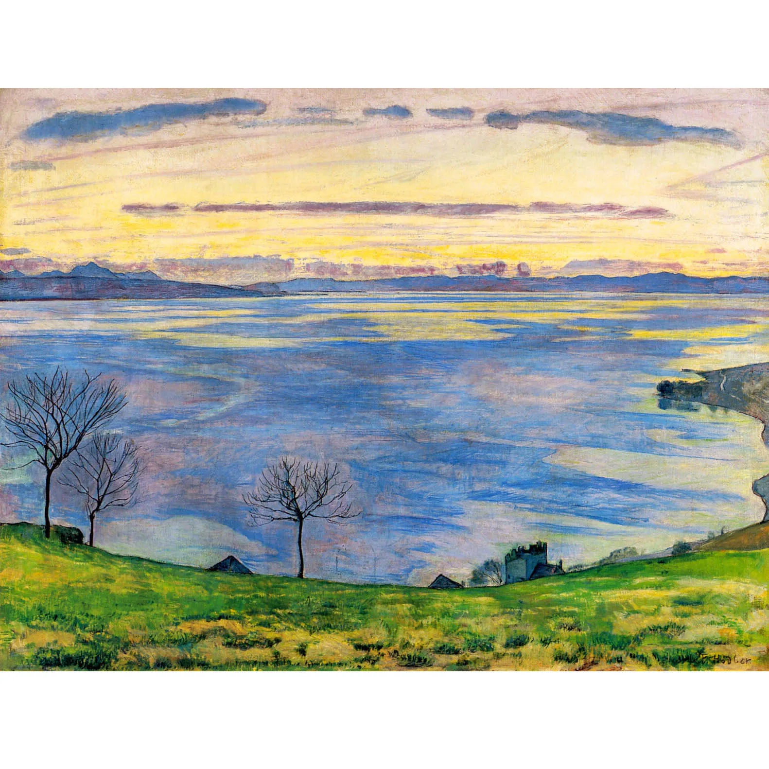 Hand painted landscape oil painting,Lake Geneva on the evening in Chexbres,Ferdinand Hodler artworks,Famous painting replica