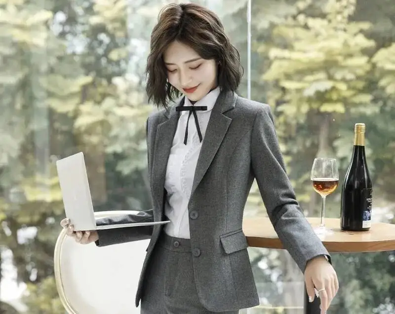 Nouveauté gris formel Blazers et vestes manteau à manches longues femmes d'affaires vêtements de travail professionnels vêtements d'extérieur dames bureau Blaser hauts