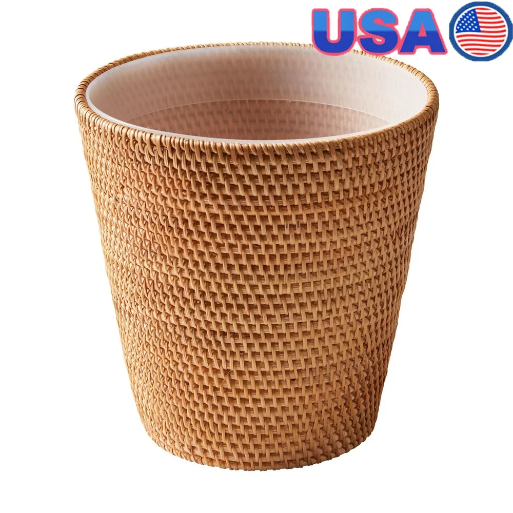 

Прочная корзина для мусора из ротанга со съемным вкладышем, дизайн с открытым верхом, домашнее декоративное хранилище, емкость 2,5 галлона, круглая