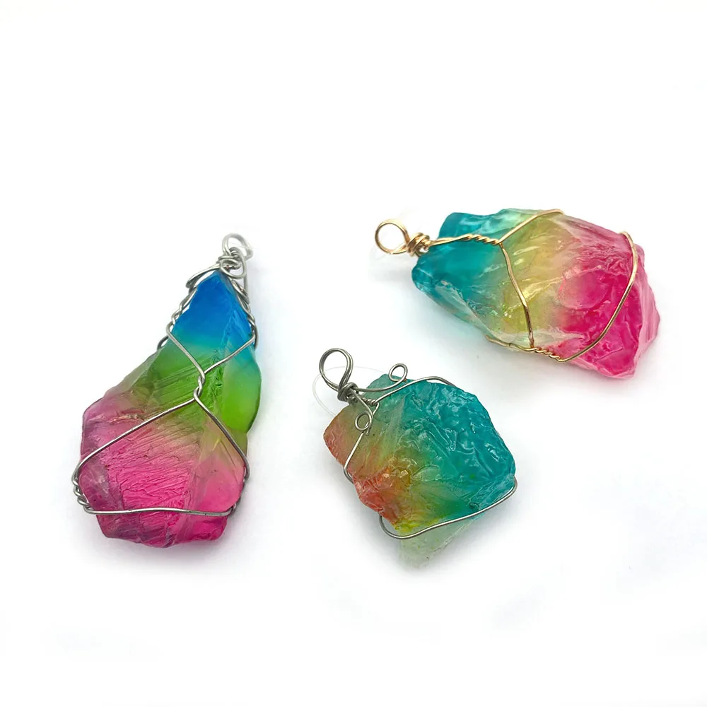 

Colorful Natural Stone Crystal Pendants Wire Wrapped Irregular Gemstone Charm DIY Fashion Necklace Bracelet Jewelry Healing Gift